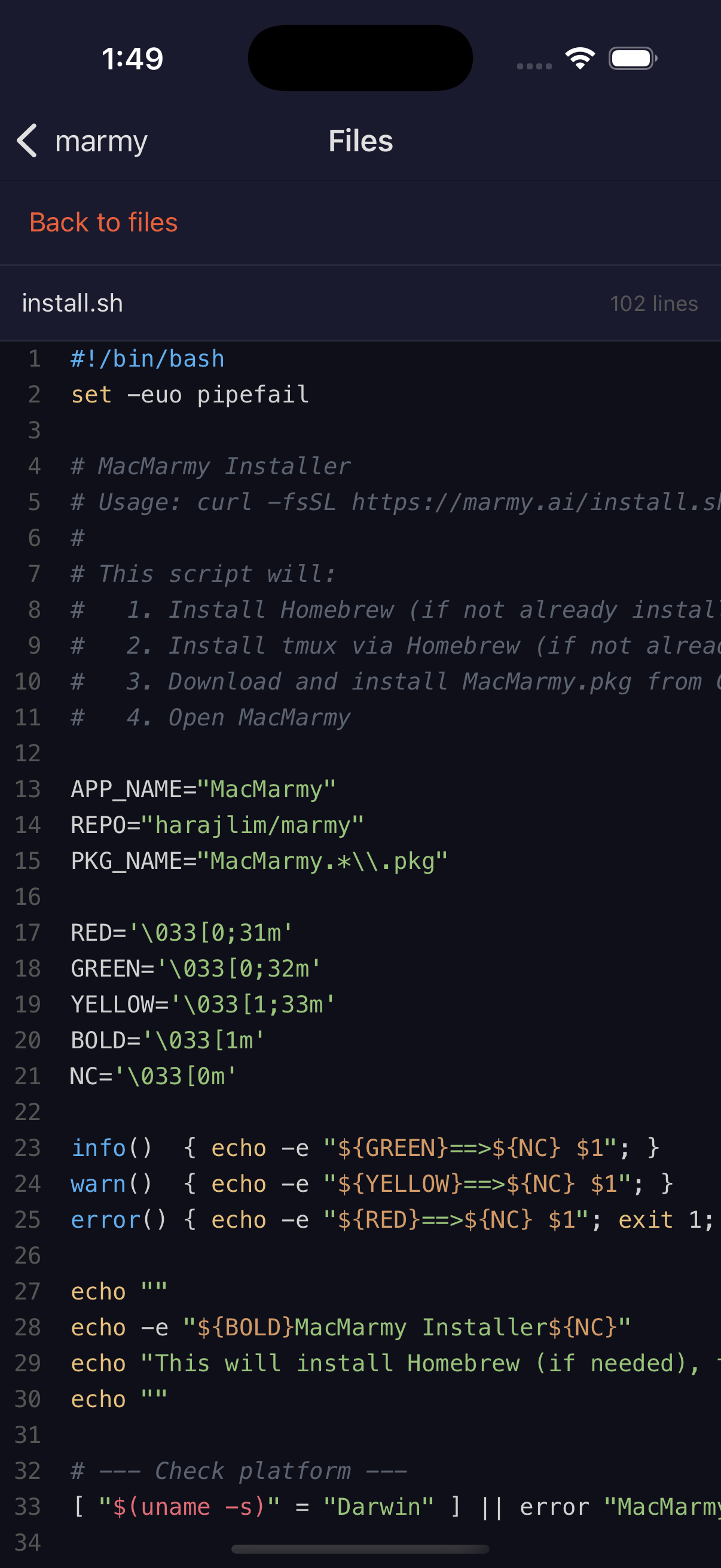 Marmy code viewer with syntax highlighting