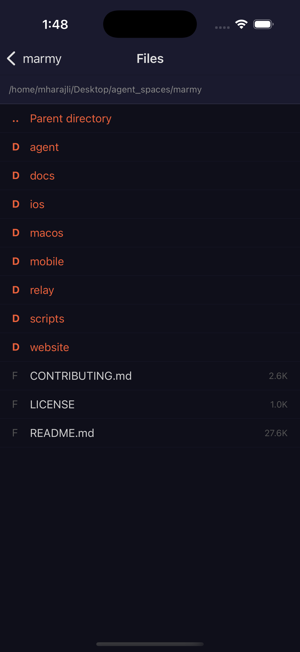 Marmy file browser showing directory tree