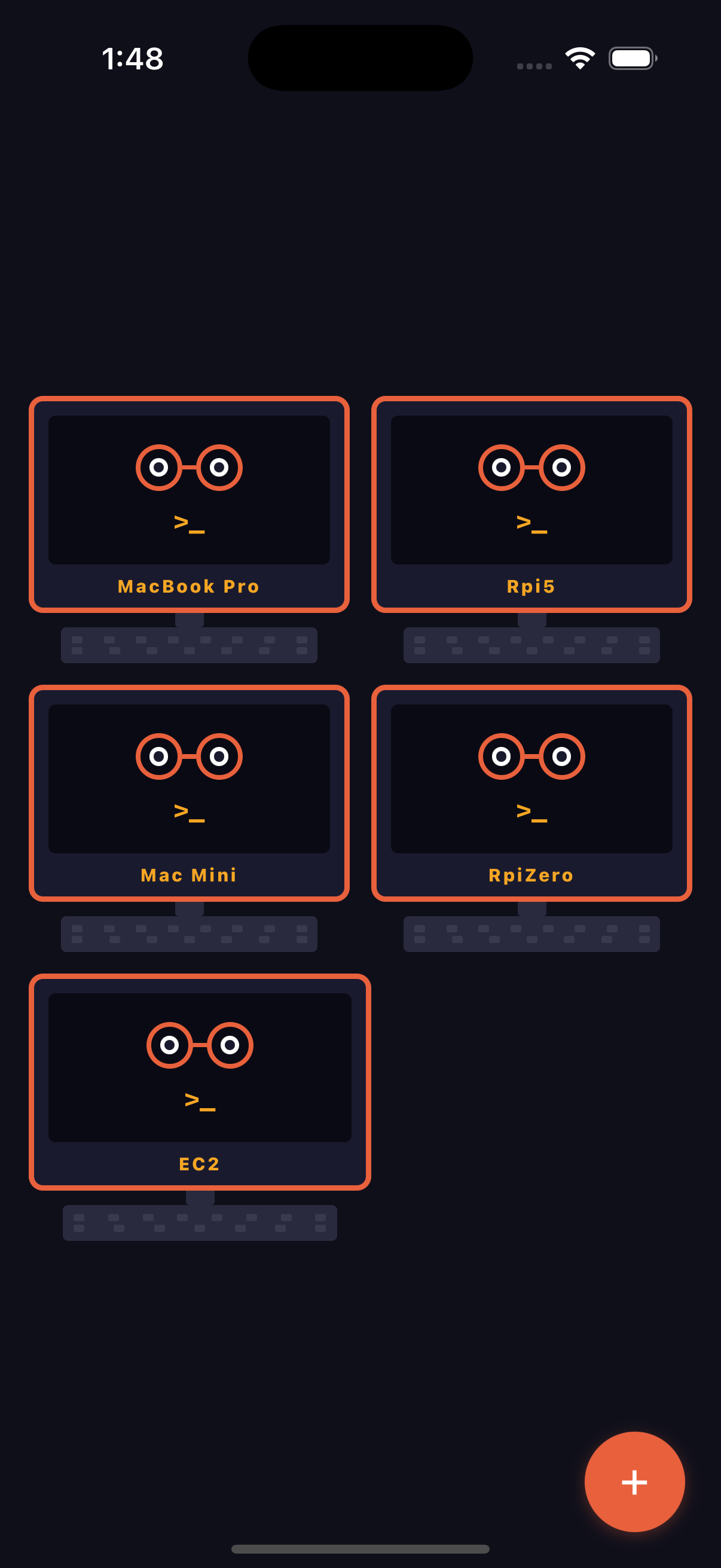Marmy Machines screen showing MacBook Pro, Rpi5, Mac Mini, RpiZero, and EC2