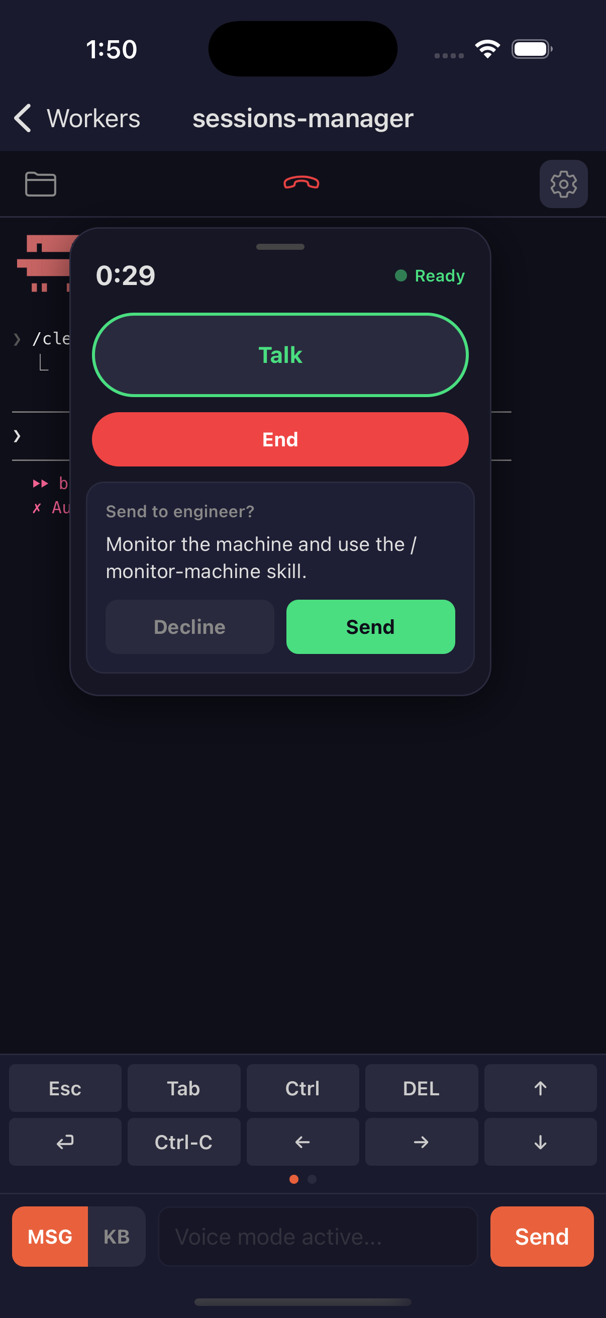 Marmy voice call with approval card to send instructions to Claude