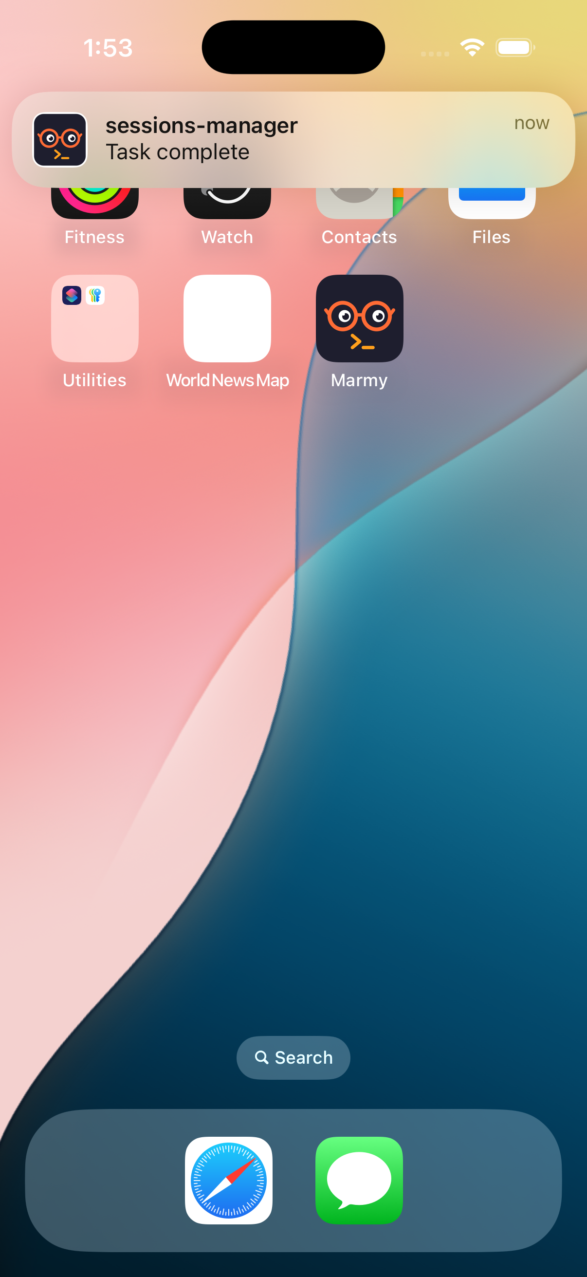 iOS push notification from Marmy showing task complete